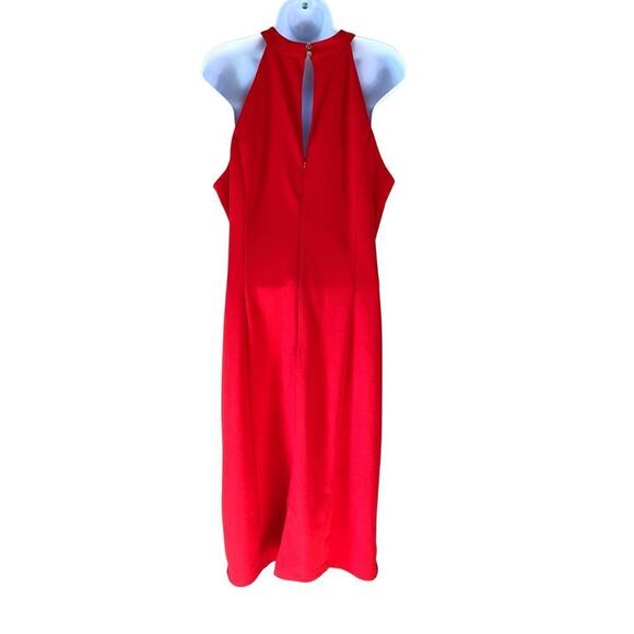 JULIA JORDAN Dress Twist Halter Neck Sleevless Midi Crepe Sheath Keyhole Red 14 - Picture 3 of 10